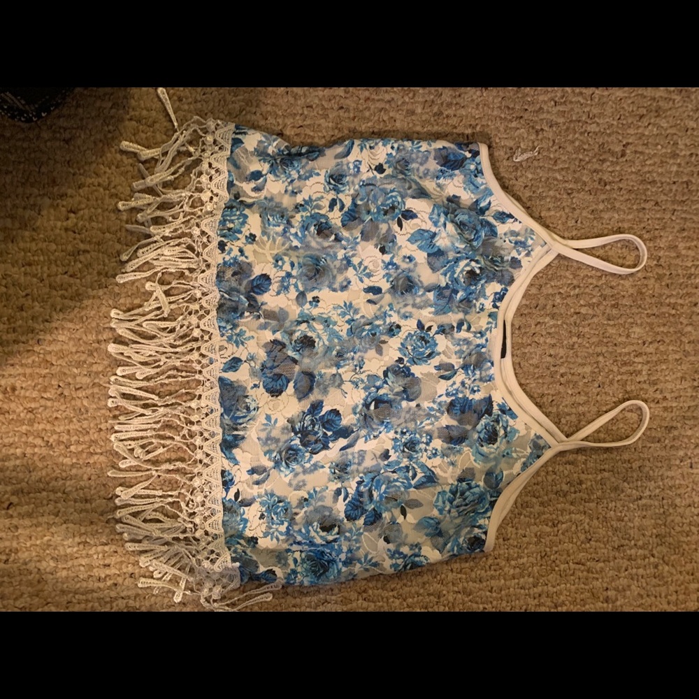 Blue cropped floral top